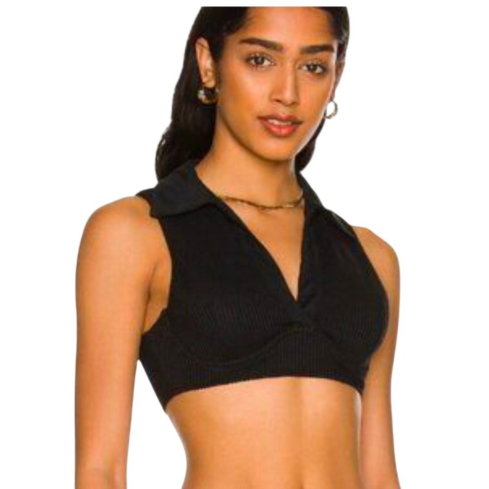 REVEL REY Size Small Trent Bikini Top Black Halter Underwired Bust Collared Goth